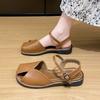 Ретро-круглые римские сандалии для женщин, летняя мода, пряжка, дизайнерские новые нескользящие женские тапочки с квадратным каблуком Zapatos Muje