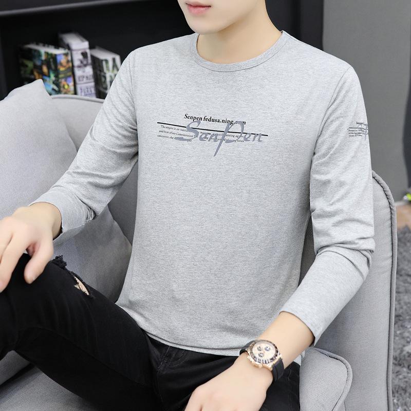 Winter Korean Version of The Long-sleeved T-shirt Men's Pullover Youth Daily Slim Type Letters Long-sleeved Bottoming Shirt