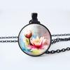 Flower Glass Cabochon Necklace Pendant Jewelry Lotus Peach Rose Sunflower Tulip Necklace Jewelry