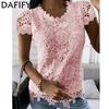 Women's Fashion Casual Summer Solid Color Print Short Sleeve O-Neck Blouses & Shirts