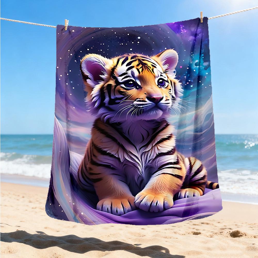 1pc Tiger Cub Fantasy Throw Blanket Polyester Fiber, Lightweight Flannel, Soft & Warm, All Season Use for Outdoor, Camping Digital Print