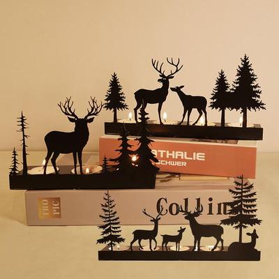 Подсвечники из металла в виде оленя, креативные, черные, кованые, подсвечники для чая в виде оленя, светящиеся, рождественские украшения, домашний декор