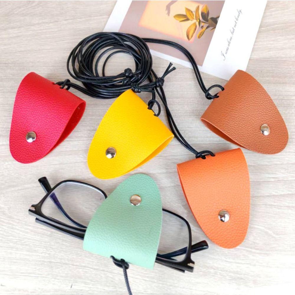 Leather Eyeglasses Storage Bag Pendant Storage Hanging Rope Glasses Clip for Unisex