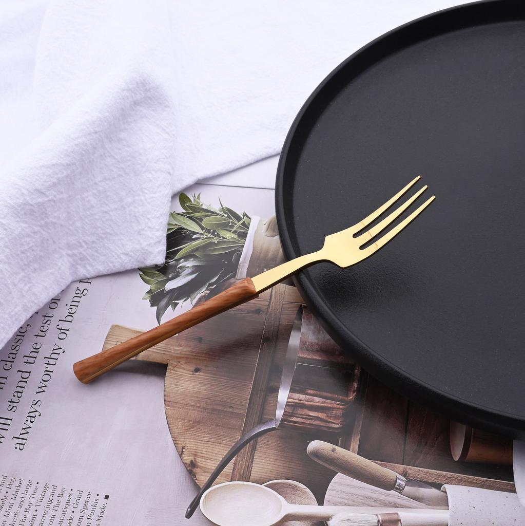 Brown Gold 20Pcs Stainless Steel Cutlery Set Knife Fork Coffee Spoon Dinnerware Imitation Wood Handle Tableware Kitchen Flatware