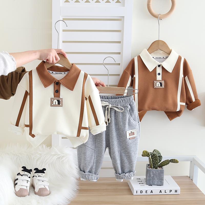 0-5-Year-old Children's Set Boys' Long Sleeved Polo Shirt Simple and Fashionable Casual Elastic Pants Two-piece Set Comfortable Clothes for Babies