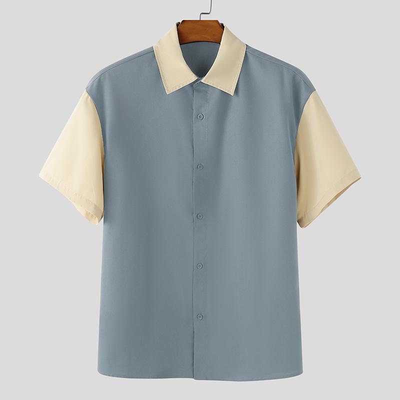 INCERUN Мужские рубашки оверсайз с лацканами, пэчворк, на пуговицах, повседневные