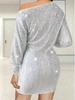2024 Spring/Summer Women's One-Shoulder Sequin Midi Dress with Long Sleeves