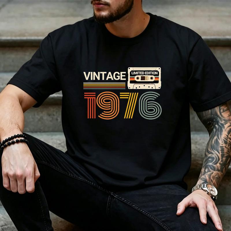 Unisex Retro 1976 Cassette Tape Vintage Graphic T Shirt 70s Music Nostalgic Daily Streetwear Birthday Top