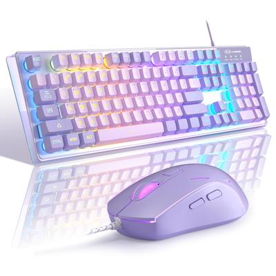 K1 RGB Светодиодная Подсветка Проводная Игровая Клавиатура и Мышь Комбо со 104 Клавишами для и Ноутбуков Компьютеров, ПК, (фиолетовый)