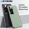 KEYSION Grid Pattern PU Leather Case for Huawei P60 P60 Pro Plating PC Camera Protection Phone Back Cover for Huawei P60 Pro