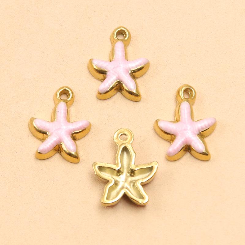 10-Color Stainless Steel Enamel Starfish Pendant (10x12mm) for DIY Jewelry and Keychains