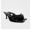 Fashion Summer New Square Head Thin Heels Open-toe Slippers Black Bow Temperament Fashion High-heeled Sandals To Wear Sandalias