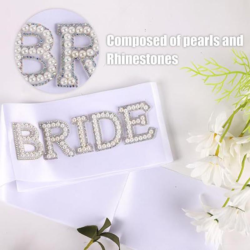 1pc Glitter Bead Bride Sash Bridal Satin Shoulder Strap Decor White Bachelorette Props Wedding Party Favors Supplies