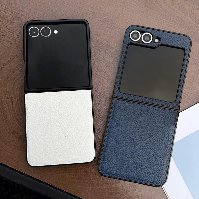 Однотонный кожаный чехол с узором «ли Чи» для Samsung Z Flip 7 flip7 Flip 6 Galaxy Z Flip 6 5 4 3 Защита камеры Чехол