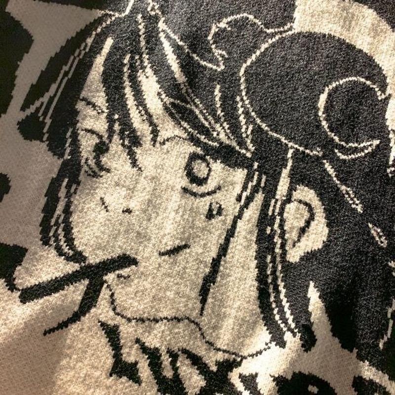 Женские свитера, аниме, вязаный свитер с рукавами, повседневный свитер с принтом, свободный пуловер, готический