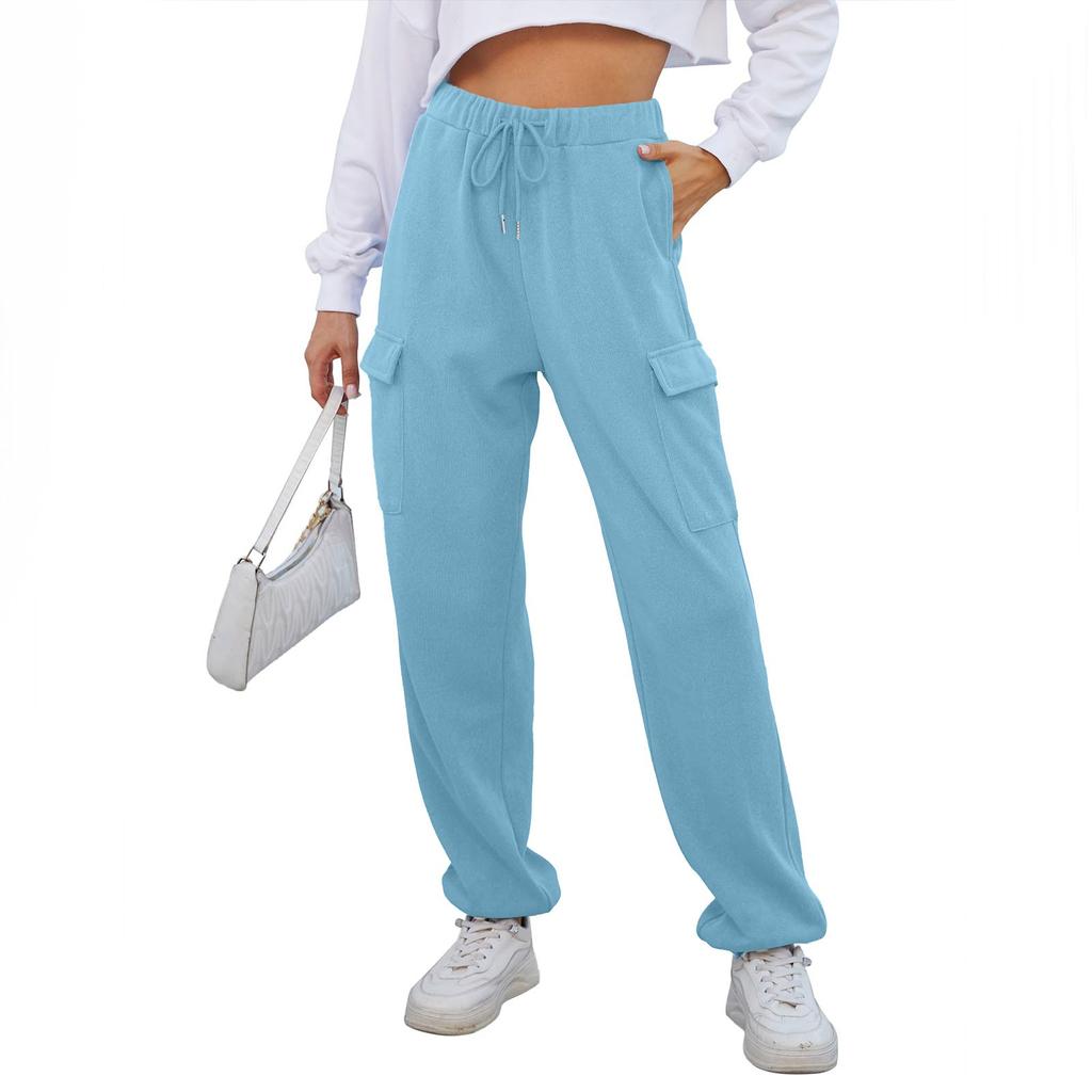 Women's Fashion Sport Solid Color Pocket Casual Sweatpants Pants