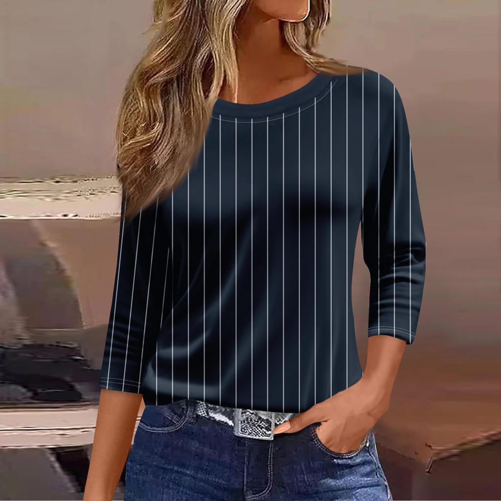 Женская модная повседневная свободная футболка с круглым вырезом и рукавами 3/4 с принтом, женский топ