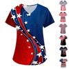 Women's Independence Day Printed Loose V-Neck Pocket Short Sleeve Uniform Uniform