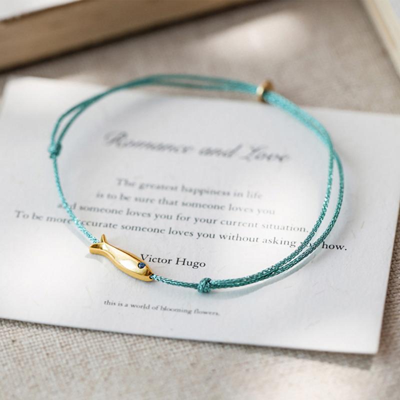 Браслет с рыбками из красной нити для женщин, симпатичная рыбка, регулируемый браслет из синей нити, ювелирные изделия ручной работы, минималистичные этнические украшения