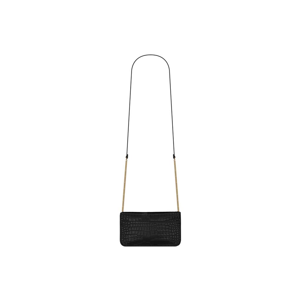 Saint Laurent Cassandre Glossy Crocodile Pattern Crossbody Shoulder Leather Phone Bag Women bags Black 820175-DND1J-1000