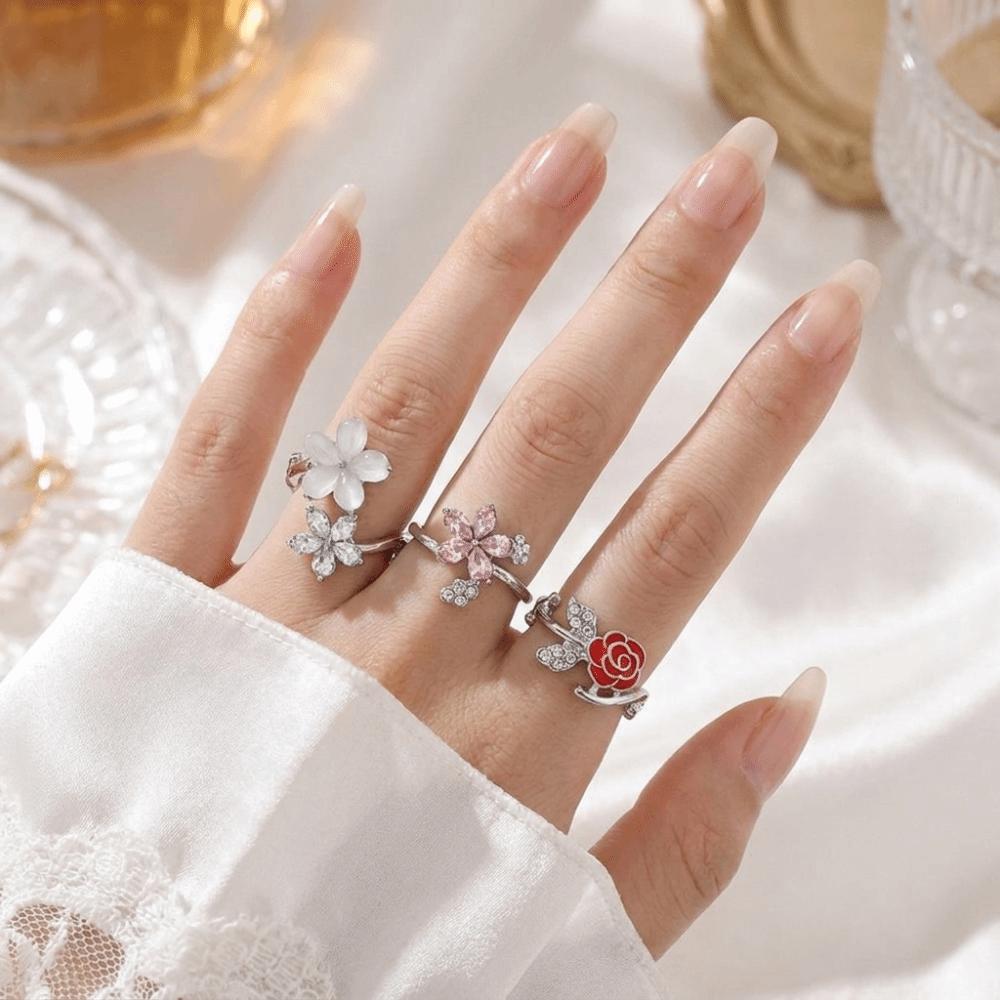 4pcs Adjustable Open Design Open Ring Set Gold Tone Irregular Flower Ring Unique Ring Vacation