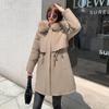 Женская осенне-зимняя тонкая теплая длинная парка с капюшоном и меховым воротником с длинным рукавом и плюшевой завязкой