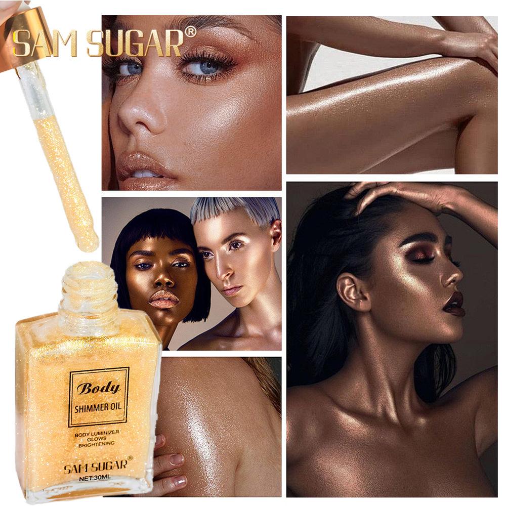 SAM SUGAR Масло-шиммер для тела Жидкий хайлайтер Иллюминатор для лица и тела Пляжное сияние Мелкие блестки Увлажняющий люминайзер Макияж для женщин