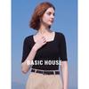 Базовая женская хлопковая облегающая футболка Basic House с квадратным вырезом и коротким рукавом