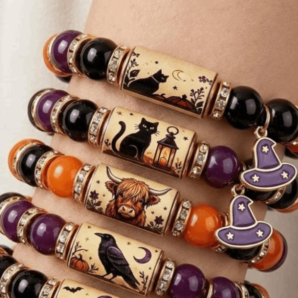 Vintage Halloween Beaded Bracelet Handmade Crystal Holiday Bracelet For Women Men