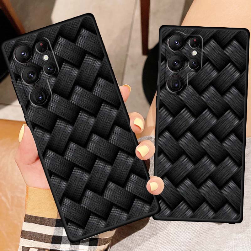 Черный чехол для телефона с резной плетеной текстурой Для Samsung Galaxy S26 S25 S24 S23 S22 S21 S20 Ultra Plus FE 5G Черный Мягкий ТПУ
