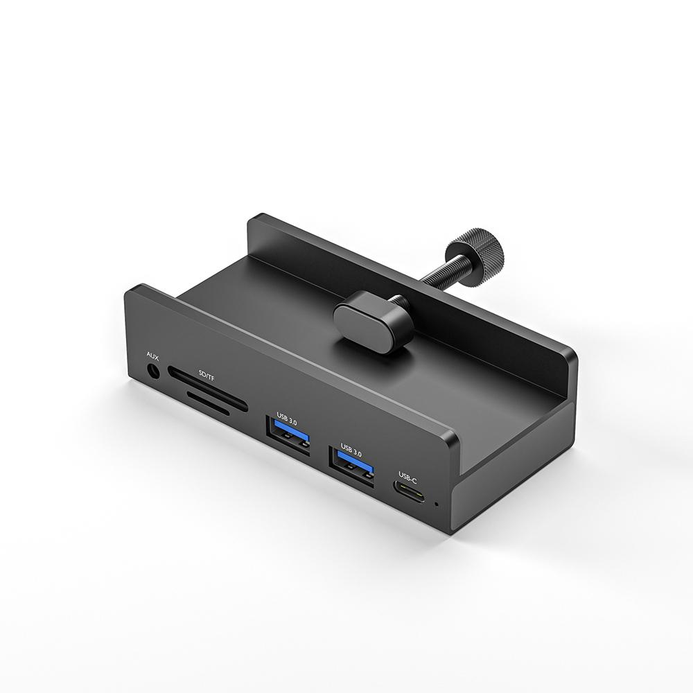 USB C HUB Docking Station Mount on Desk Computer 3.5mm AUX Type C Cable Micro SD Card Reader Disk Data Transfer Charge Dock