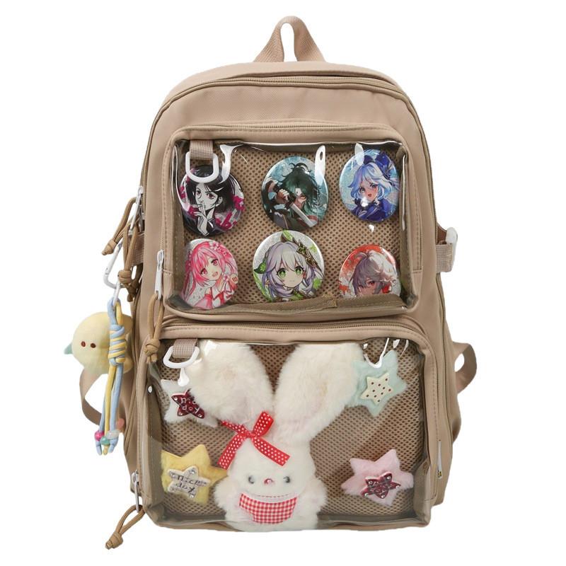 Anime Inspired Transparent Backpack With Pendant And Badge For Students And Daily Use