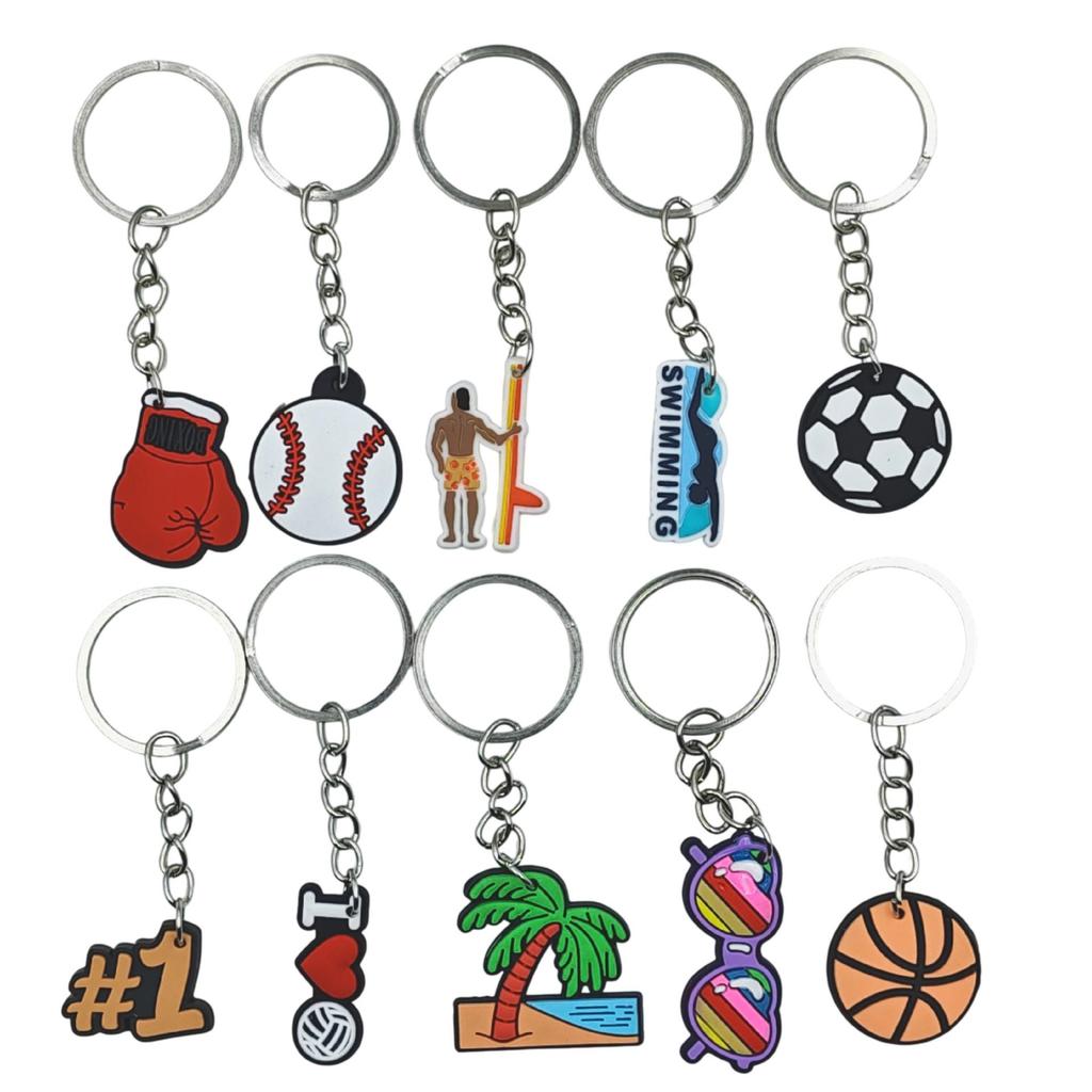 Creative Sports Keychain: Soft PVC Rubber Keyring for Football, Basketball, Volleyball, Rugby Bag Pendant