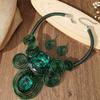 Crystal Gem Statement Necklace Earring Set Irregular Woven Accessories Vintage Beads Necklaces Handmade Neck Chains for Women