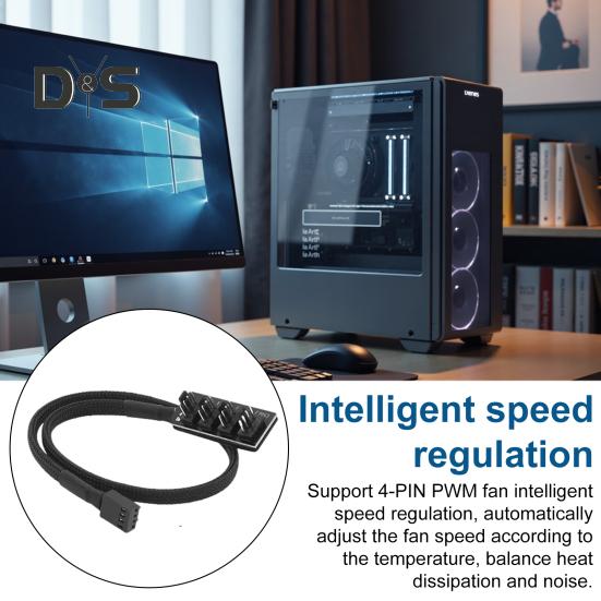 Разветвитель вентилятора концентратора плетеный кабель универсальный подходит простая установка интеллектуальный 4-контактный ШИМ процессорный вентилятор охлаждения разветвитель концентратор адаптер