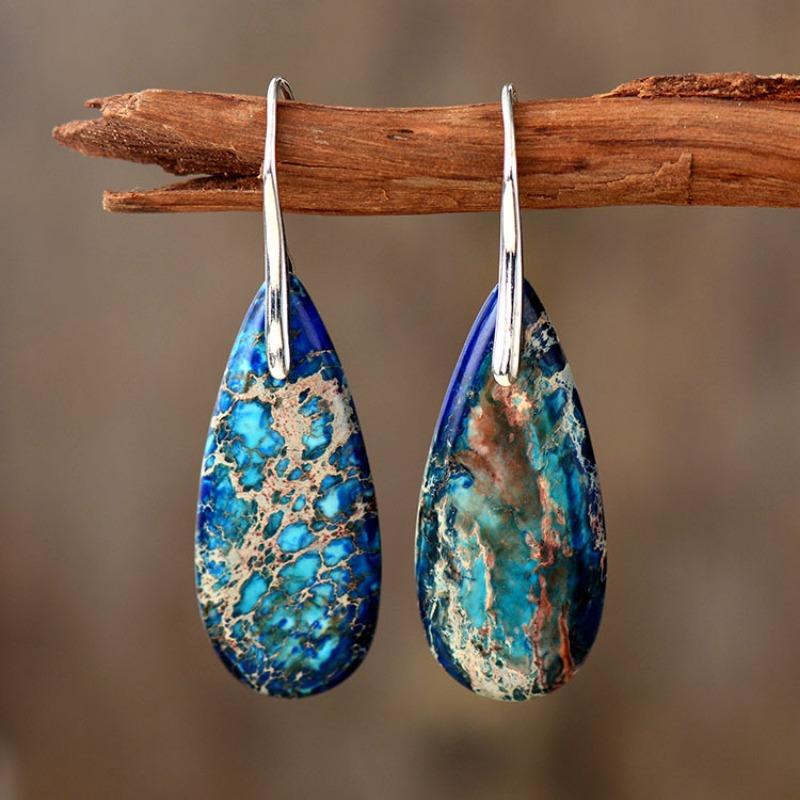 BLINGBAY Women's New Bohemian Natural Stone Drop Pendant Earrings Popular Retro Jewelry Ethnic Style