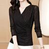 Office Lady Solid Color V-Neck Shirt Spring Autumn Stylish Sequined Korean Long Sleeve Women's Clothing Gauze Patchwork Blouse