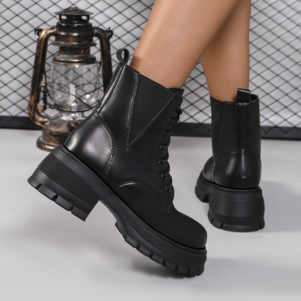 Модные женские армейские ботинки в стиле панк на толстом каблуке, черные ботильоны на платформе из искусственной кожи, женские нескользящие мотоциклетные ботинки с толстой подошвой