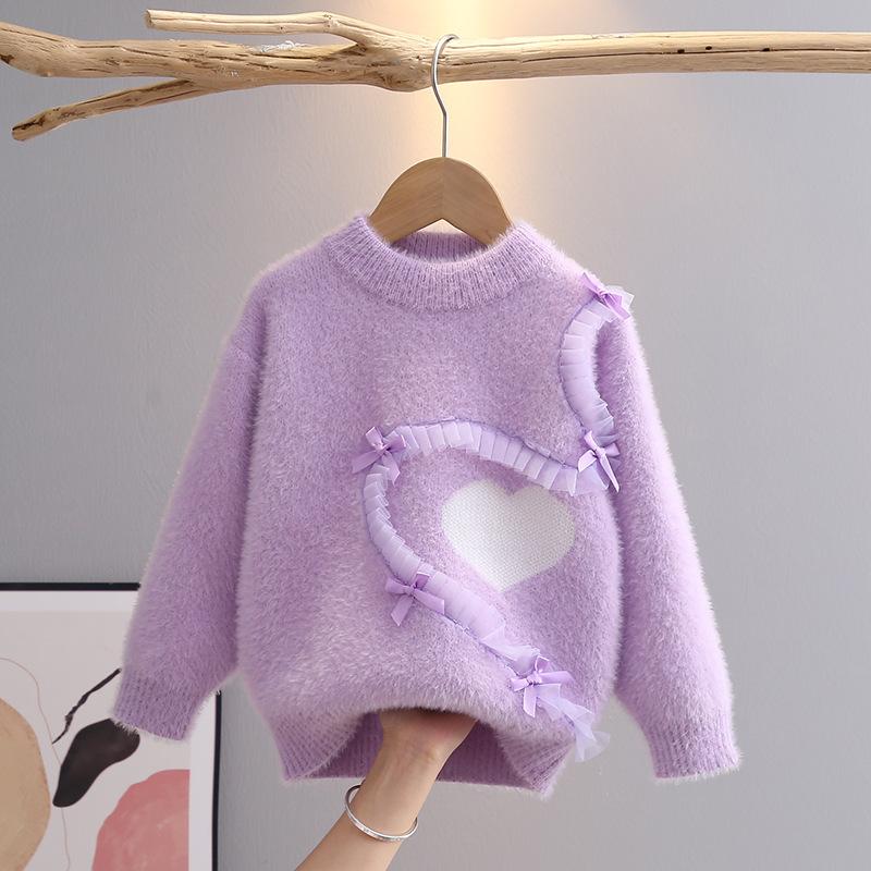 Child Sweater Autumn Winter Pullover Tops Girls Round Neck Sweaters Velvet Cartoon Long Sleeve Knitted Shirt