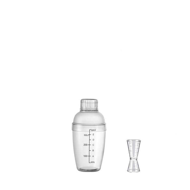 LMETJMA Plastic Cocktail Shaker Set Drink Mixer with Marker Clear Drink Shaker and Measuring Jigger Set Ounce Cup JT25