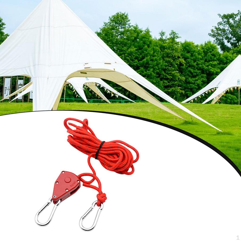 Rope Hanger Ratchet Strap Lightweight 12ft Reflective guyline with Pulley for Awning Tents Camping
