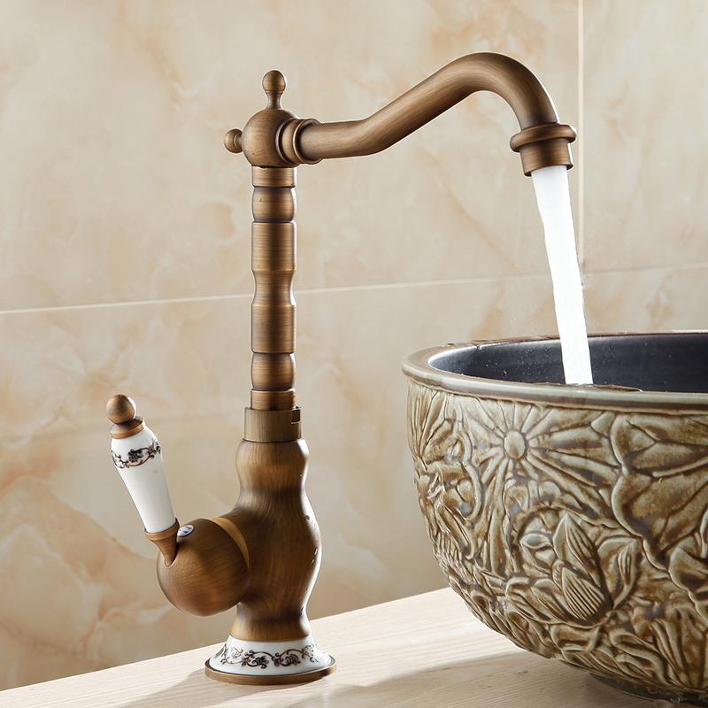 Basin Faucets Antique Bathroom Sink Mixer Grifo Lavabo Single Handle Single Hole WC Bathroom Faucet Brass Hot and Cold Tap 9210F