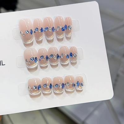 Чисто ручная работа Фототерапия Носимые планшеты для ногтей Синяя сорока Носимое готовое изделие Многоразовые пластыри для ногтей