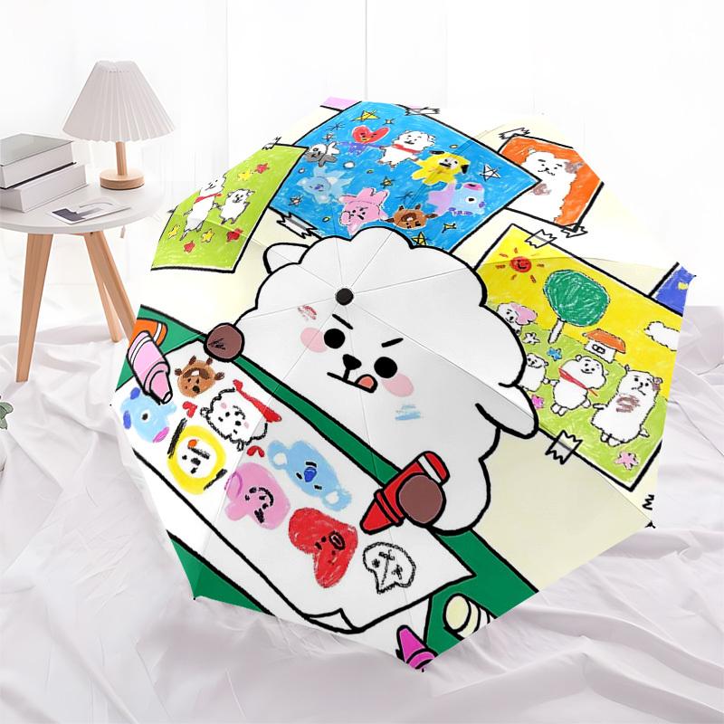 1pc BT21 Official Merchandise: Outdoor Umbrella with BT21 Characters - Automatic Opening & Closing, 3-Fold Design, 8-Rib Iron Frame, Perfect Gift
