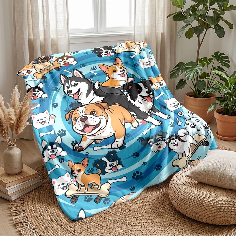 Dogs Among Flowers and Rainbow Theme blanket Lightweight Warm Flannel Blanket Decorative Throw Blanket for Home Decoration