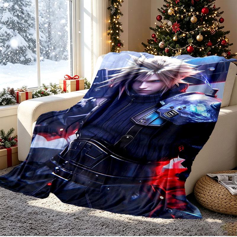 Final Fantasy Pattern Blanket for Home Decoration, Bed, Sofa, Car Travel, Camping, Suitable for All Seasons, Birthday Christmas Gift