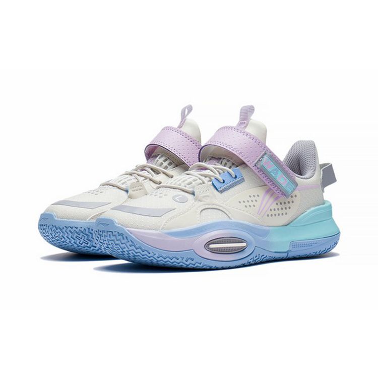 Li Ning All City 10 Low Basketball Shoes Kids Sneaker White Blue Purple YKNS066-1