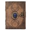 Handmade Vintage Leather Journal Triple Moon Studded with Semi Precious Stone. Lock Closure Diary