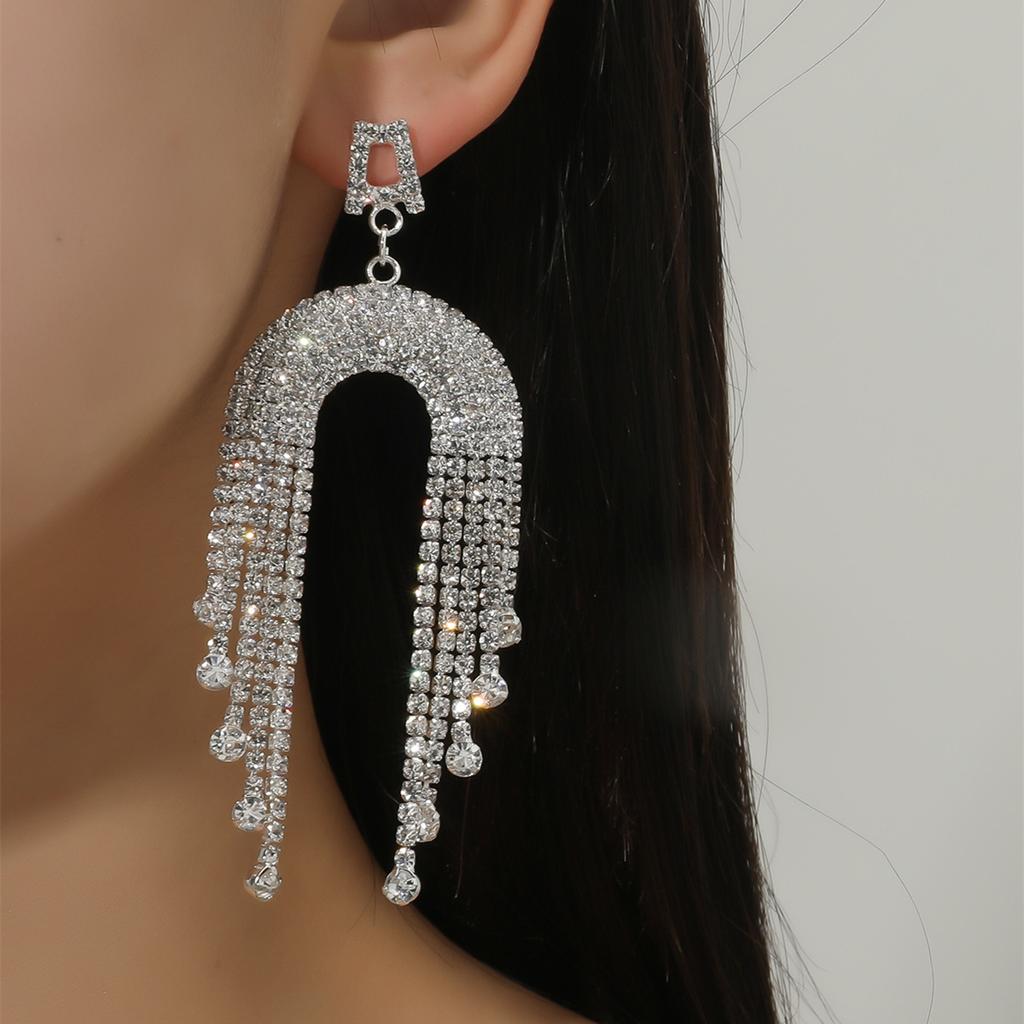 Temperament Luxury Long Leaf Earrings Shiny Diamond Earrings Elegant Trend Earrings Jewelry Women's Earrings