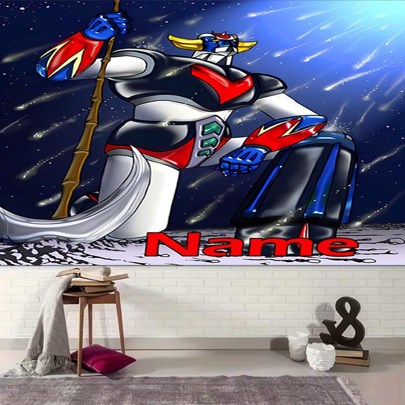Personalized UFO Robo Grendizer Background Tapestry,Custom Name Birthday Party,Multifunctional Wall Decoration for Home Decor,Various Occasions